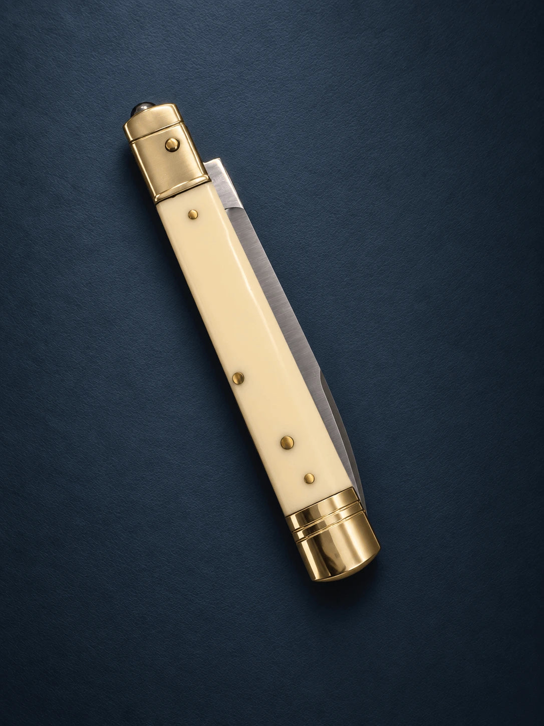 AKC 9 Leverlock Automatic Knife – Simulated Ivory, 4 Satin Drop Point