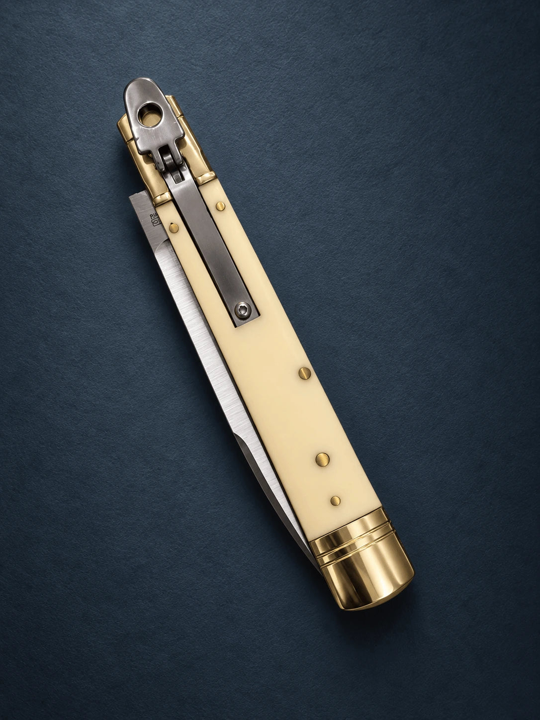 AKC 9 Leverlock Automatic Knife – Simulated Ivory, 4 Satin Drop Point