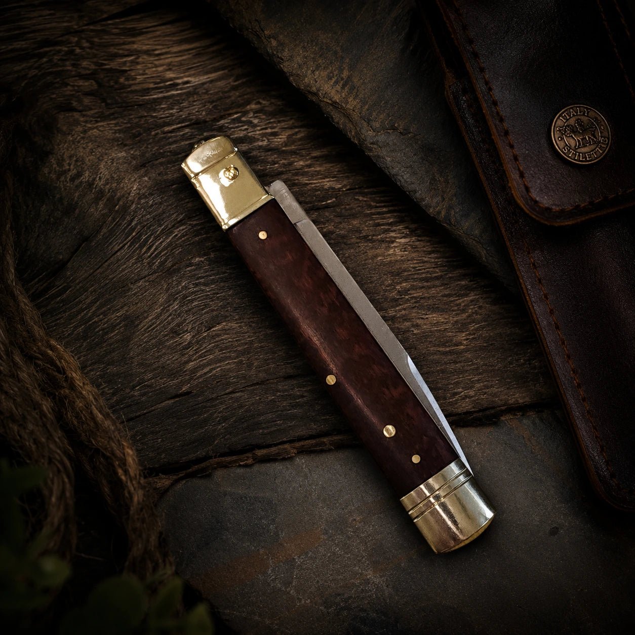 AKC 9 Leverlock Automatic Knife – Snakewood Handle, Satin Drop Point Blade