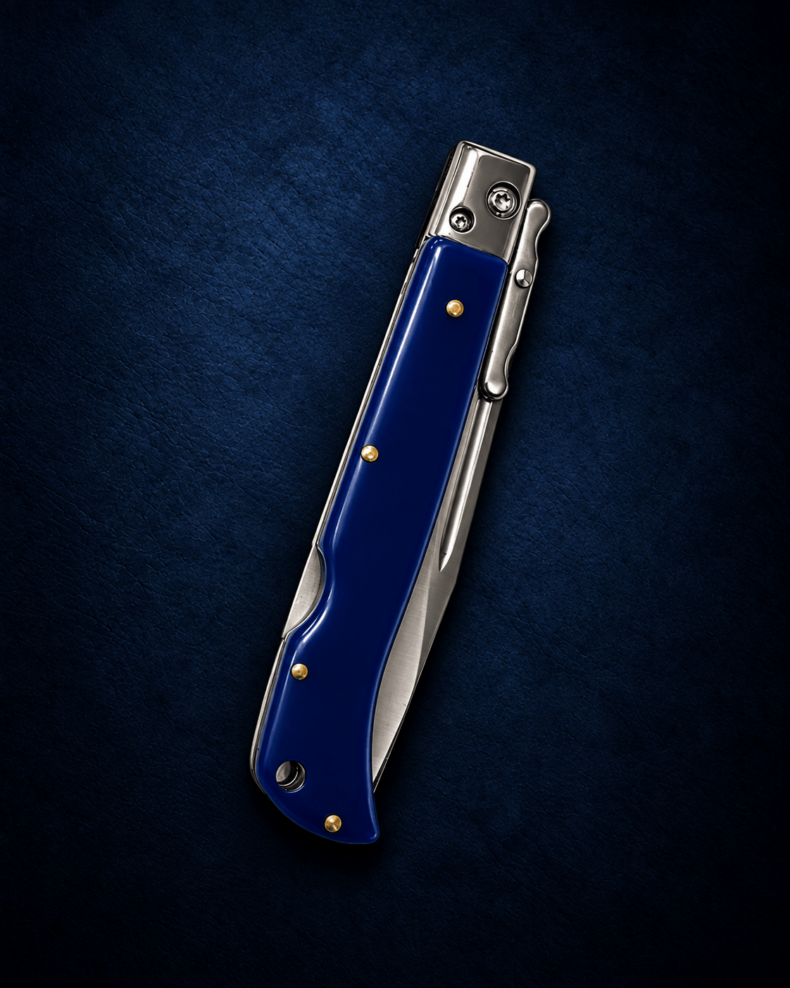 AKC 9 Roma Swinguard Automatic Knife – Blue Handle, 3.75 Polished Drop Point Blade