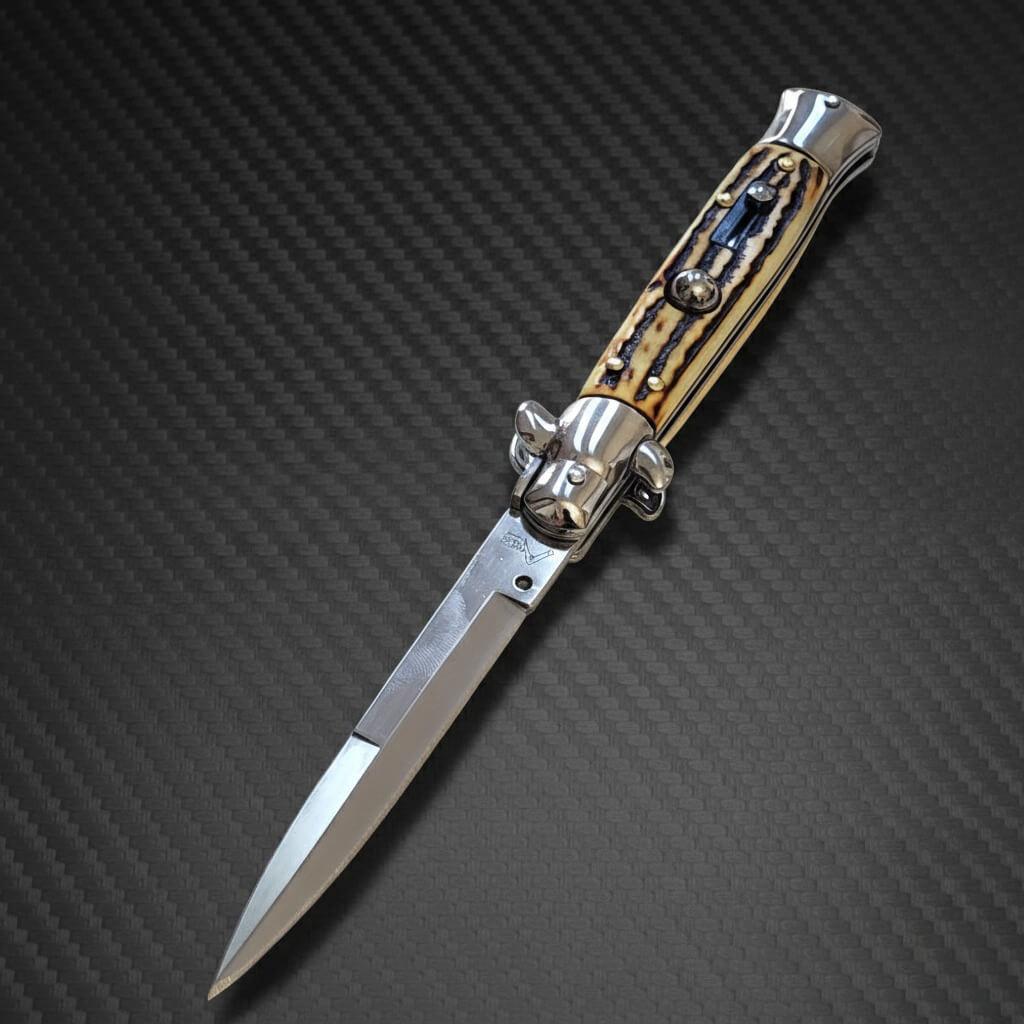 AKC 9" Italian Stiletto Sim Stag Automatic Knife - (3.75" Bayonet)