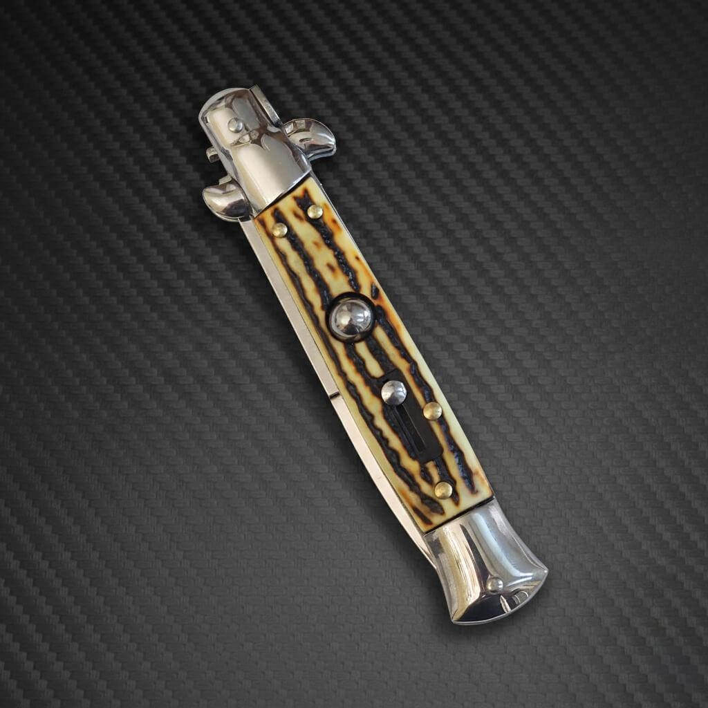 AKC 9" Italian Stiletto Sim Stag Automatic Knife - (3.75" Bayonet)