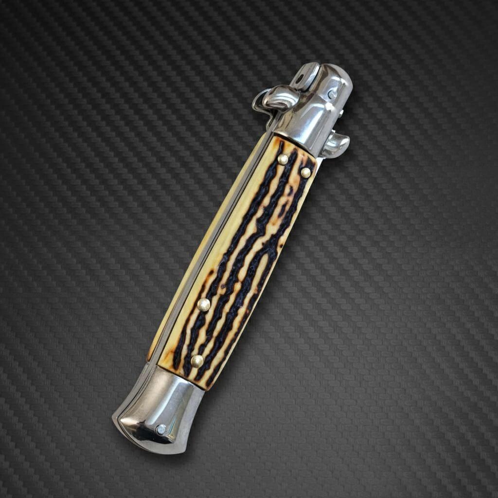 AKC 9" Italian Stiletto Sim Stag Automatic Knife - (3.75" Bayonet)