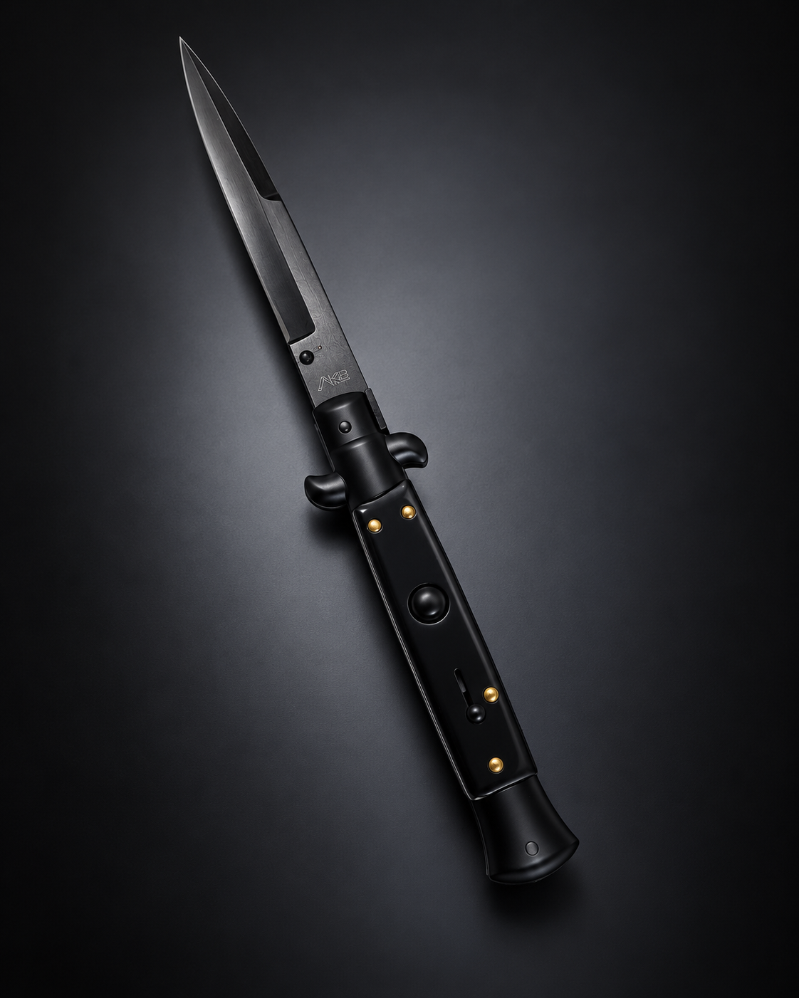AKC 9" Tactical Edition Auto Stiletto Black Knife - (3.75" Black Bayonet)
