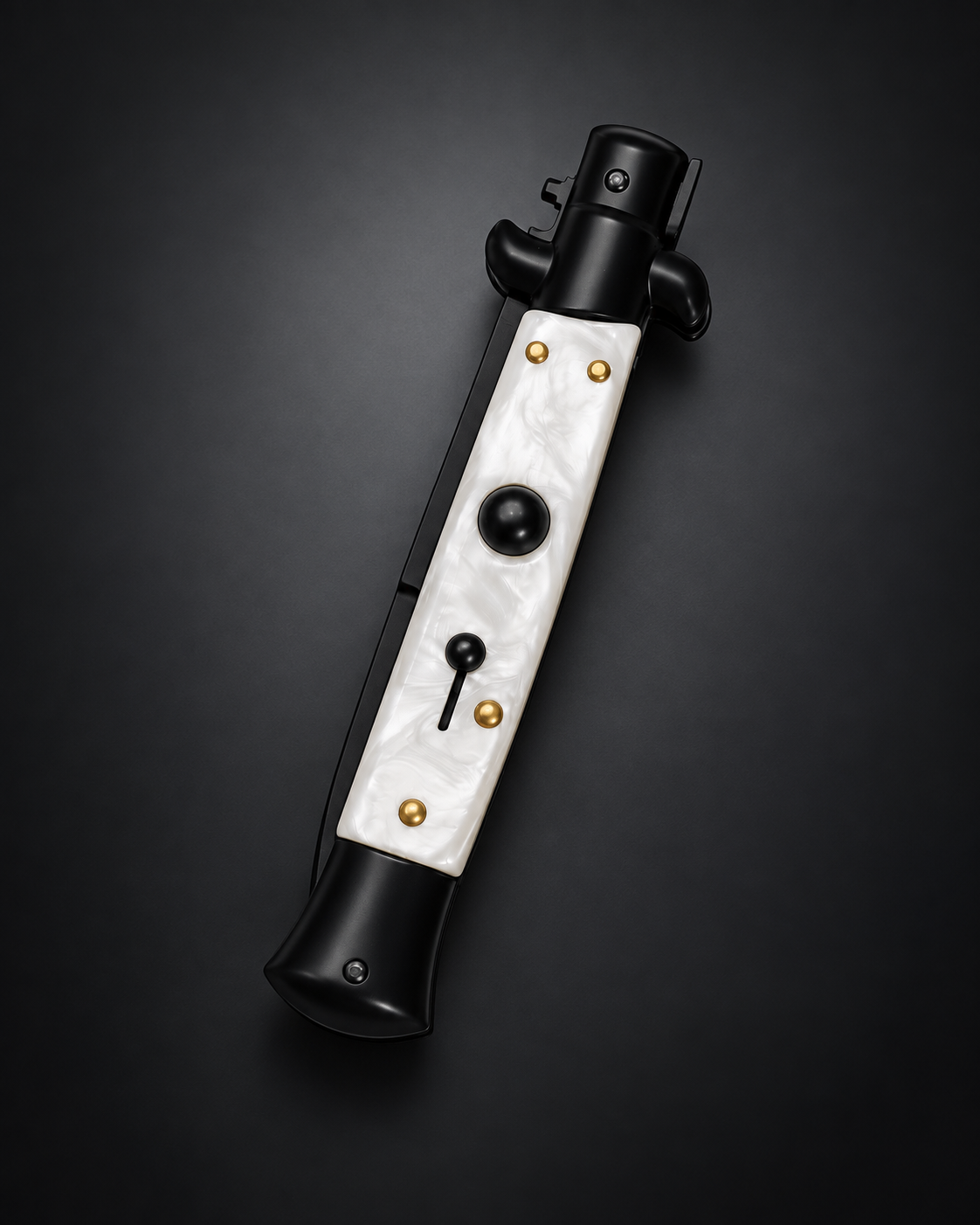 AKC 9 Tactical Edition Auto Stiletto White Pearl Knife - (3.75 Black Bayonet)