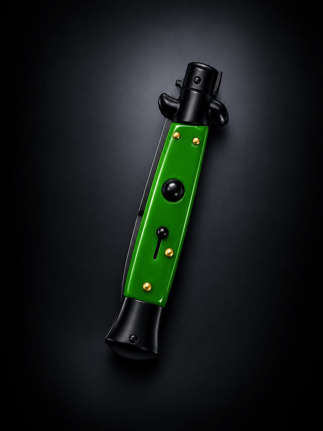 AKC 9 Tactical Edition Stiletto Automatic Knife – OD Green Handle, 3.75 Black Bayonet Blade