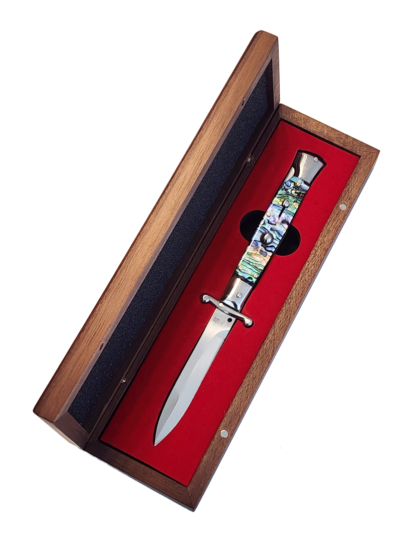 AKC Swinguard 9" Automatic Italian Stiletto Abalone (4" Polish Bayonet).