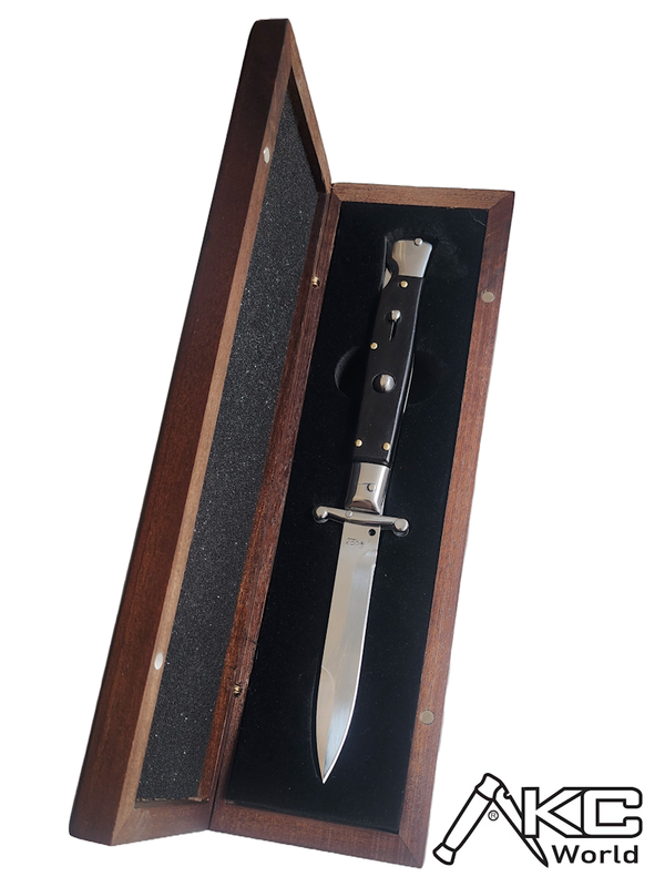 AKC Swinguard 9" Automatic Italian Stiletto Black (4" Polish Bayonet)