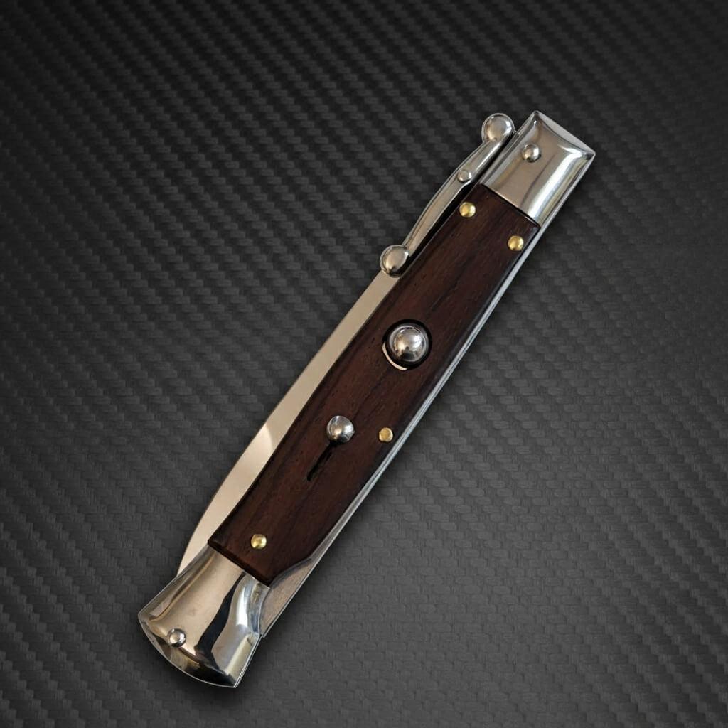 Luxury AKC Swinguard 9 Automatic Italian Stiletto with polished Cocobolo handle and sleek bayonet design