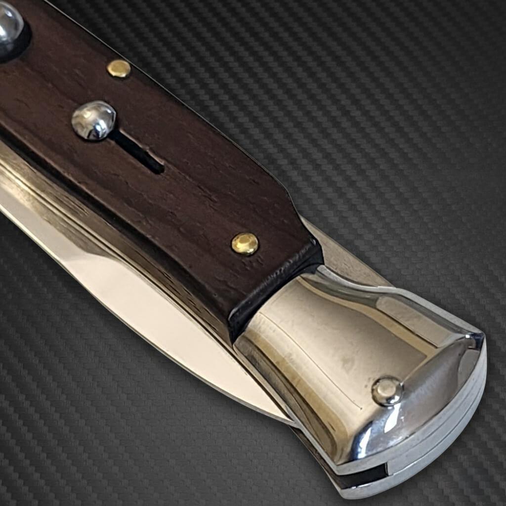 Luxury AKC Swinguard 9 Automatic Italian Stiletto with polished Cocobolo handle and sleek bayonet design