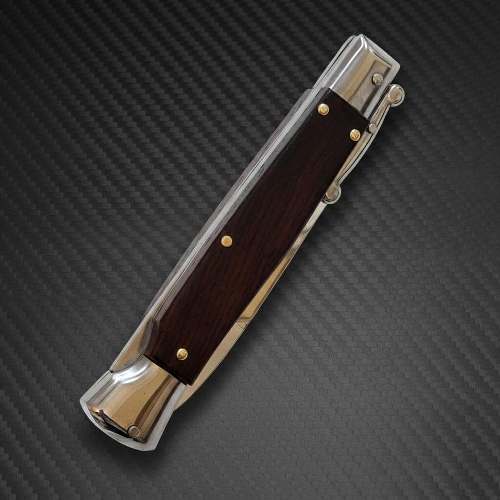 Luxury AKC Swinguard 9 Automatic Italian Stiletto with polished Cocobolo handle and sleek bayonet design