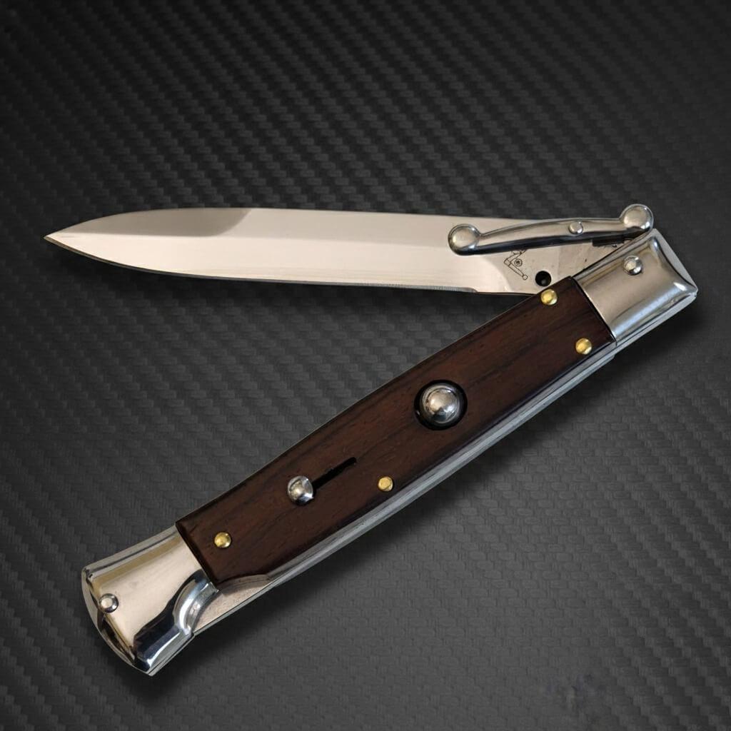 Luxury AKC Swinguard 9 Automatic Italian Stiletto with polished Cocobolo handle and sleek bayonet design