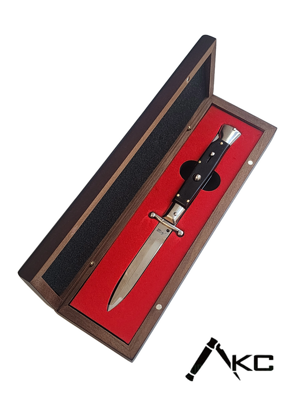 AKC Swinguard 9" Automatic Italian Stiletto Ebony (4" Polish Bayonet)