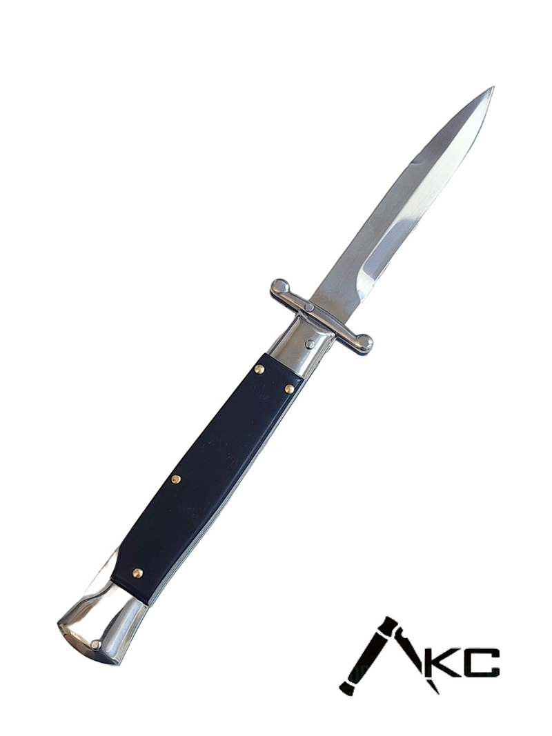 AKC Swinguard 9" Automatic Italian Stiletto Black (4" Polish Bayonet).