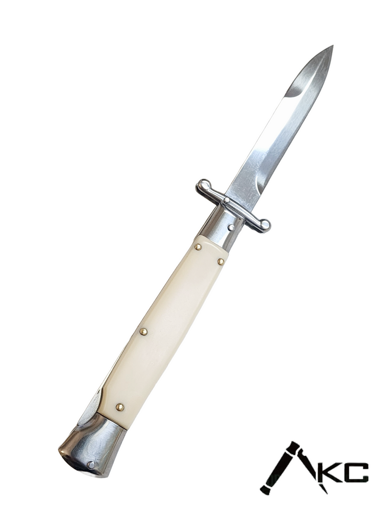 AKC Swinguard 9" Automatic Italian Stiletto Ivory (4" Polish Bayonet)