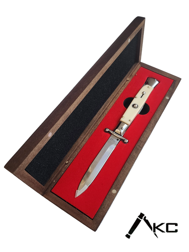 AKC Swinguard 9" Automatic Italian Stiletto Ivory (4" Polish Bayonet)