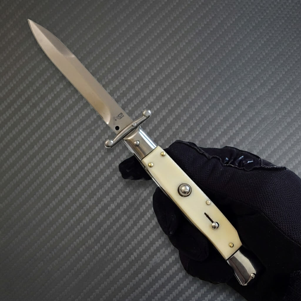 AKC Swinguard 9" Automatic Italian Stiletto Ivory (4" Polish Bayonet)