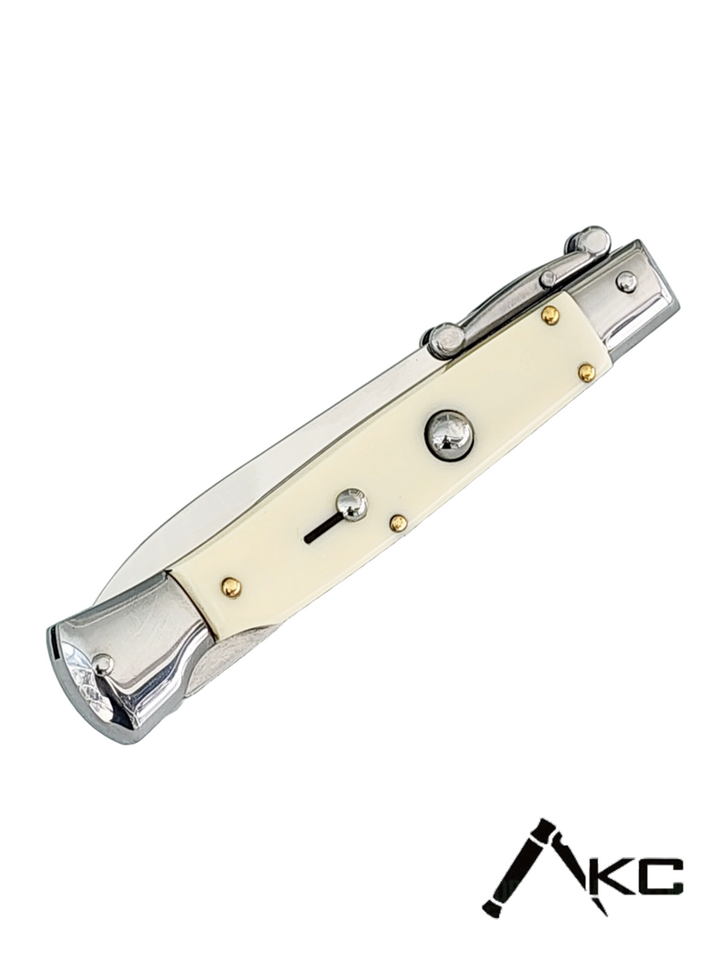 AKC Swinguard 9" Automatic Italian Stiletto Ivory (4" Polish Bayonet)