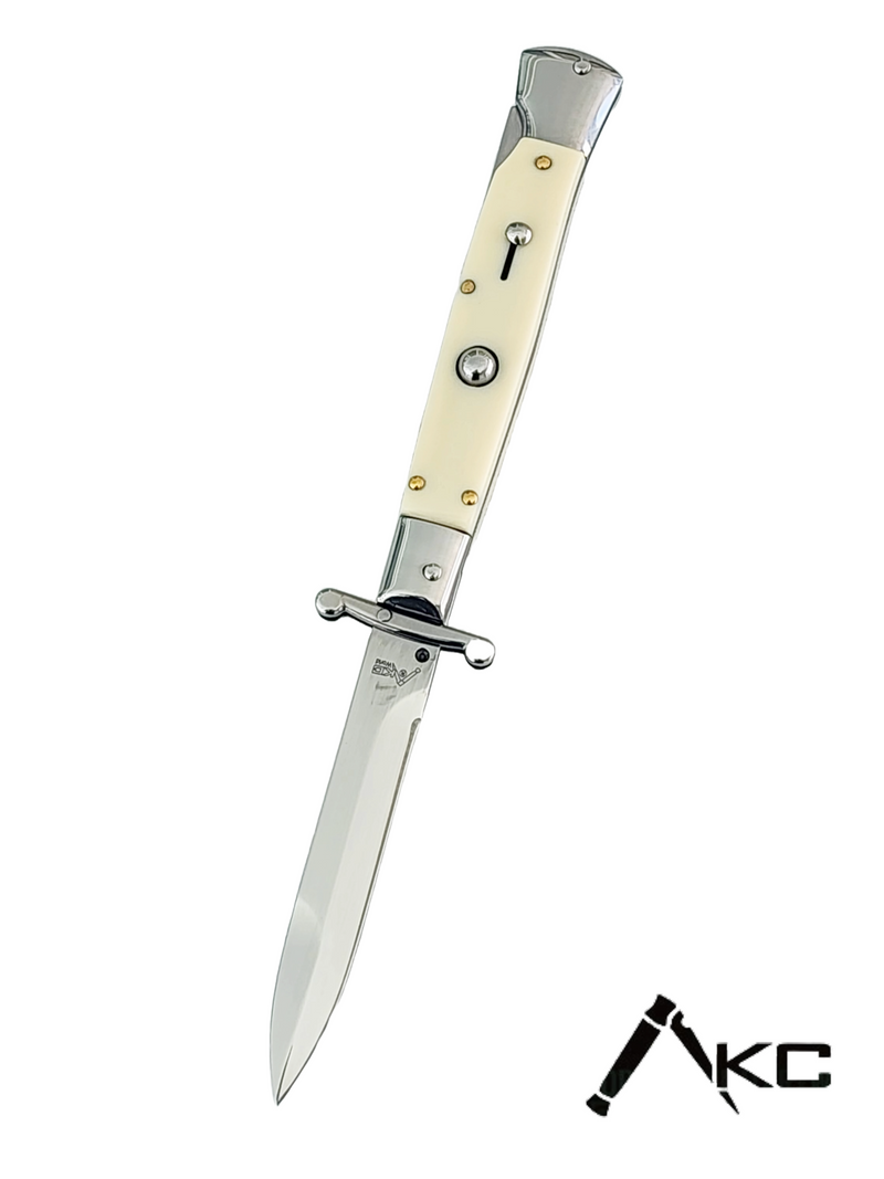 AKC Swinguard 9" Automatic Italian Stiletto Ivory (4" Polish Bayonet)