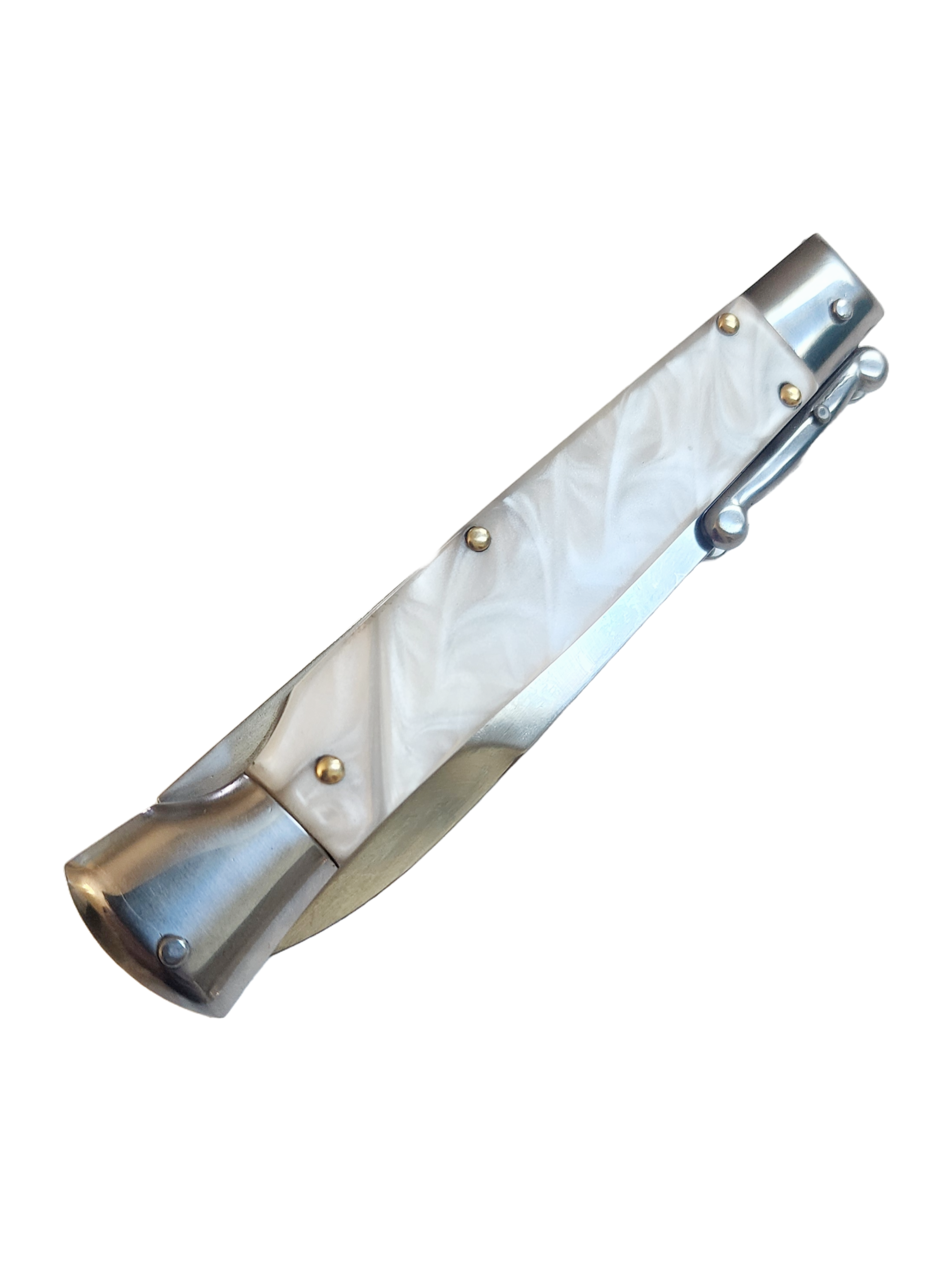 AKC Swinguard 9" Automatic Italian Stiletto Pearl (4" Polish Bayonet).