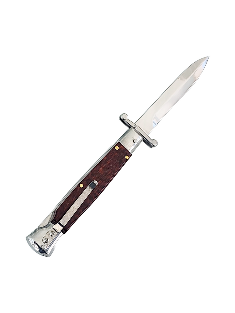 AKC Swinguard 9" Automatic Italian Stiletto Wood (4" Polish Bayonet).