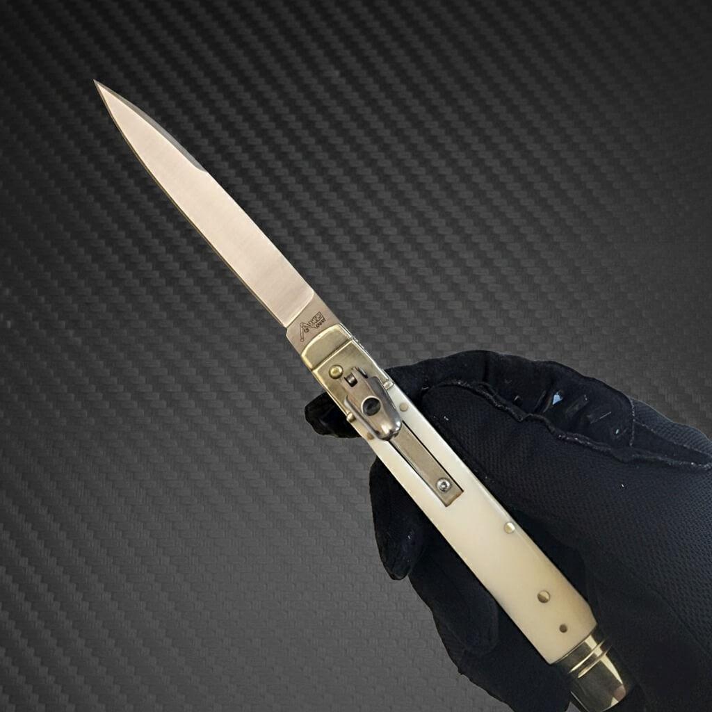 AKC World 9" Leverlock Automatic Knife Sim Ivory - Satin Plain