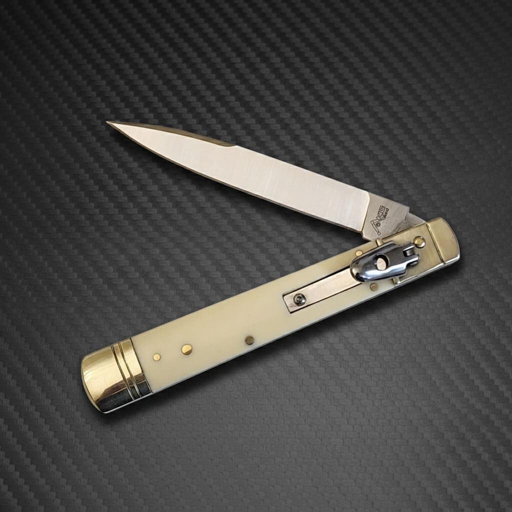 AKC World 9" Leverlock Automatic Knife Sim Ivory - Satin Plain