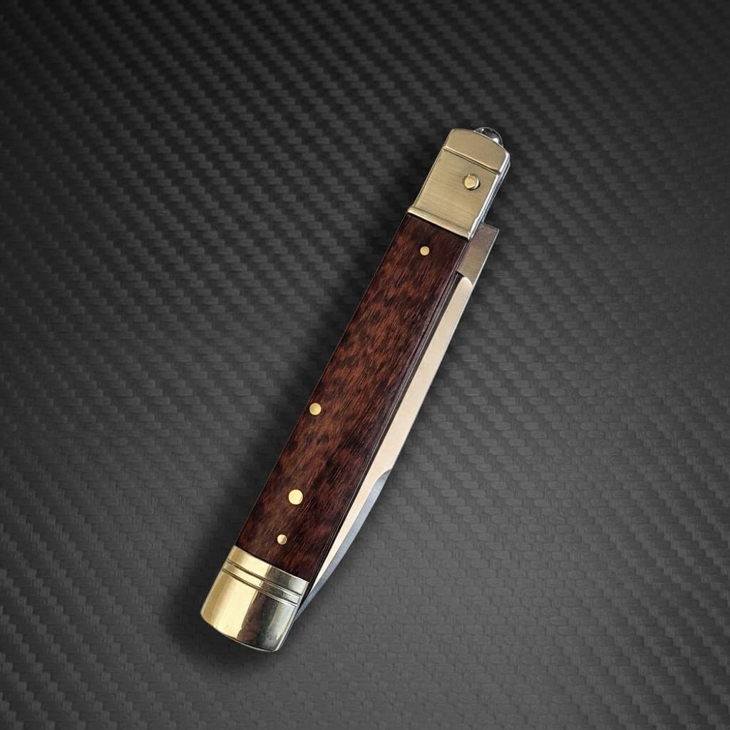 AKC World 9" Leverlock Automatic Knife Snakewood - Satin Plain