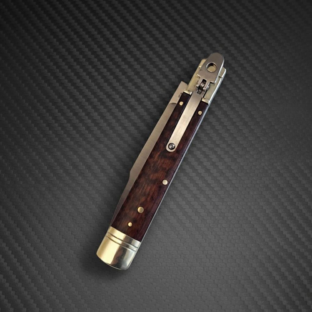 AKC 9 Leverlock Automatic Knife with Snakewood Handle, Satin Plain Blade by AKC World