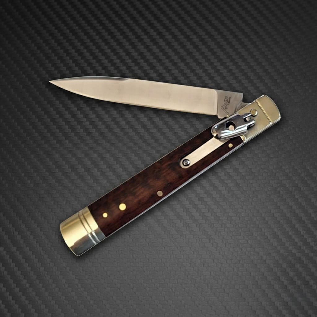AKC 9 Leverlock Automatic Knife with Snakewood Handle, Satin Plain Blade by AKC World