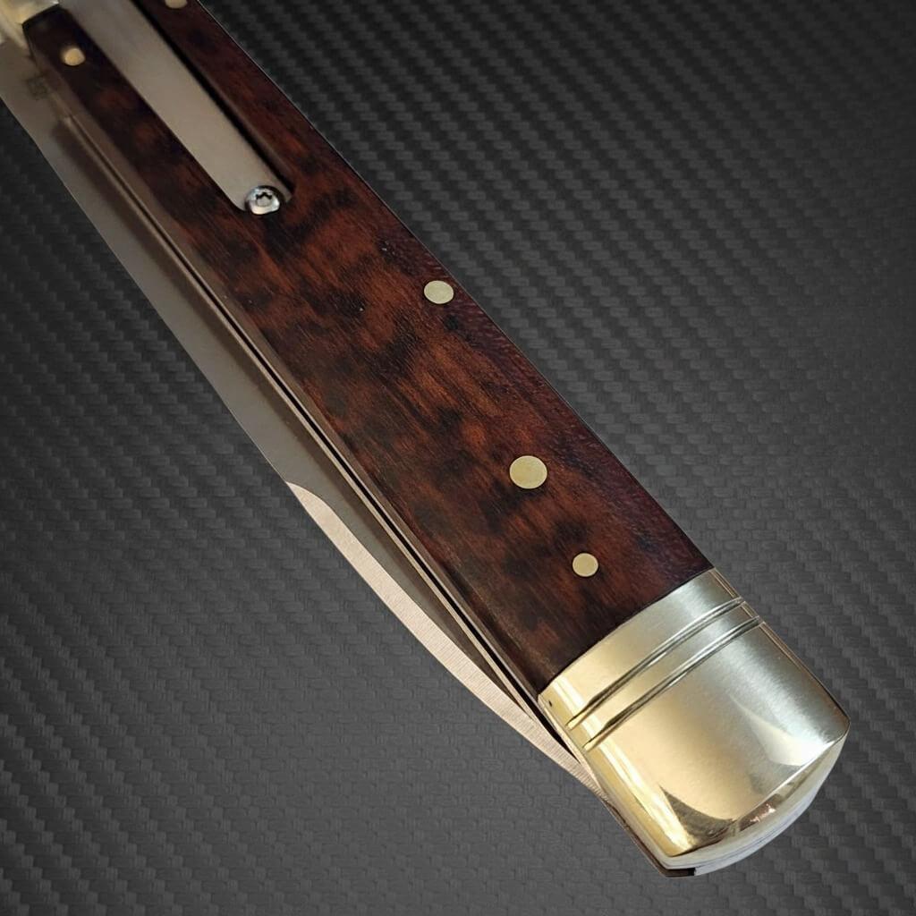 AKC 9 Leverlock Automatic Knife with Snakewood Handle, Satin Plain Blade by AKC World