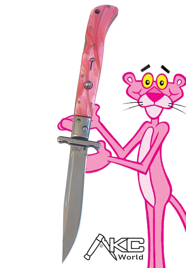 AKC 11" Italian Roma Swinguard Automatic Knife - Pink Pearl (4.62" Polished)