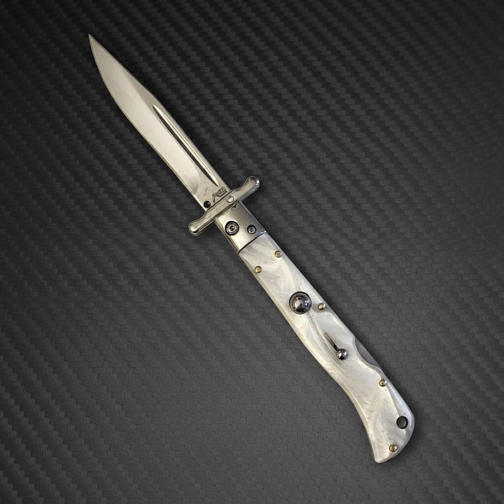 AKC 9" Italian Roma Swinguard Automatic - White Pearl (3.75" Polished)