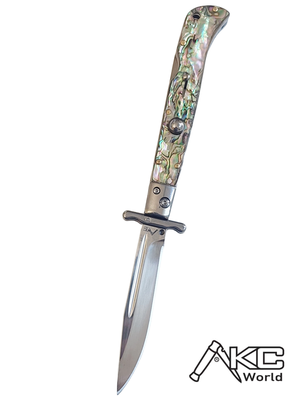 AKC 9" Italian Roma Swinguard Automatic Knife - Abalone (3.75" Polished)