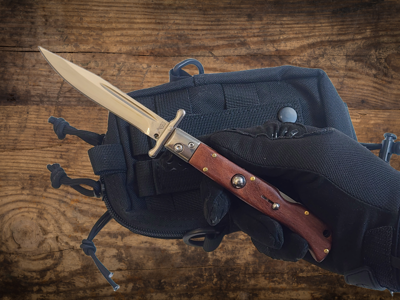 AKC 9" Italian Roma Swinguard Automatic Knife - Wood (3.75" Polished)