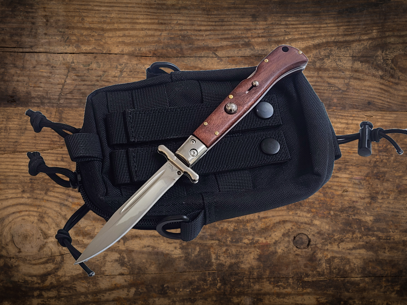 AKC 9" Italian Roma Swinguard Automatic Knife - Wood (3.75" Polished)