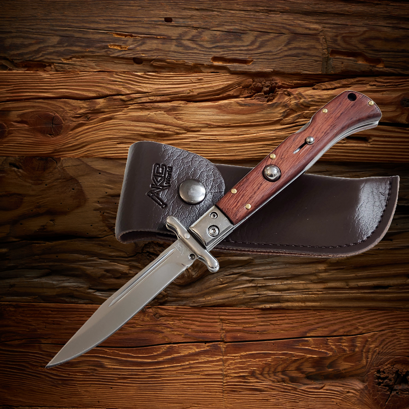 AKC 9" Italian Roma Swinguard Switchblade - Wood (3.75" Polished).