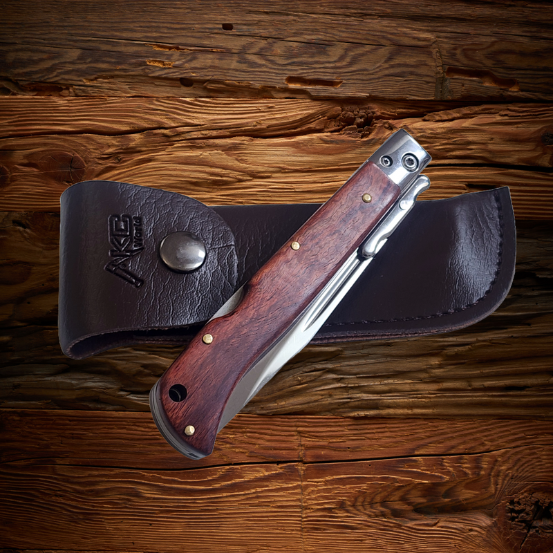 AKC 9" Italian Roma Swinguard Switchblade - Wood (3.75" Polished).