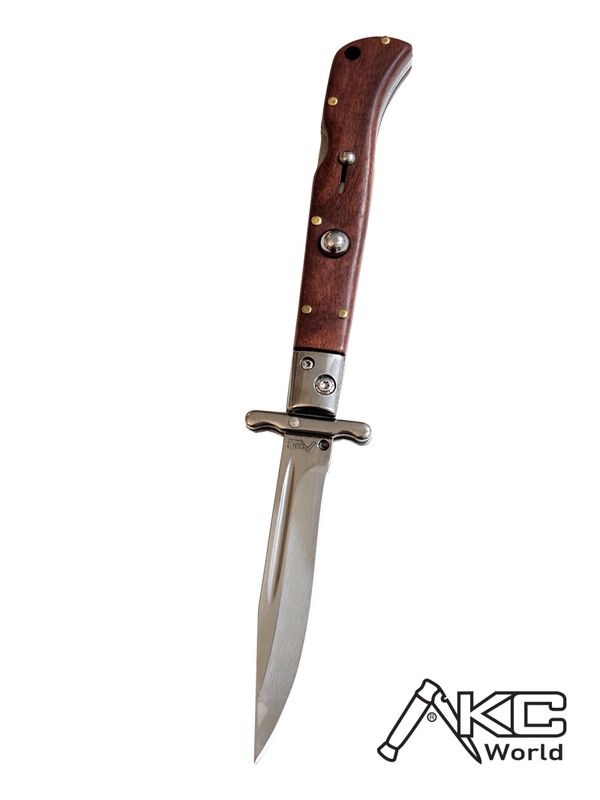 AKC 9" Italian Roma Swinguard Switchblade - Wood (3.75" Polished)