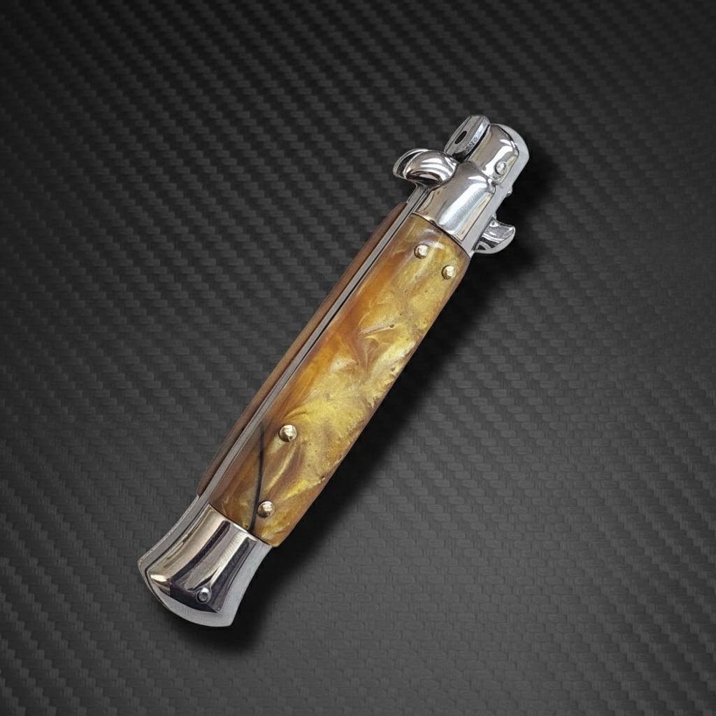 AKC 9" Italian Stiletto Gold Pearl Automatic Knife - (3.75" Bayonet)