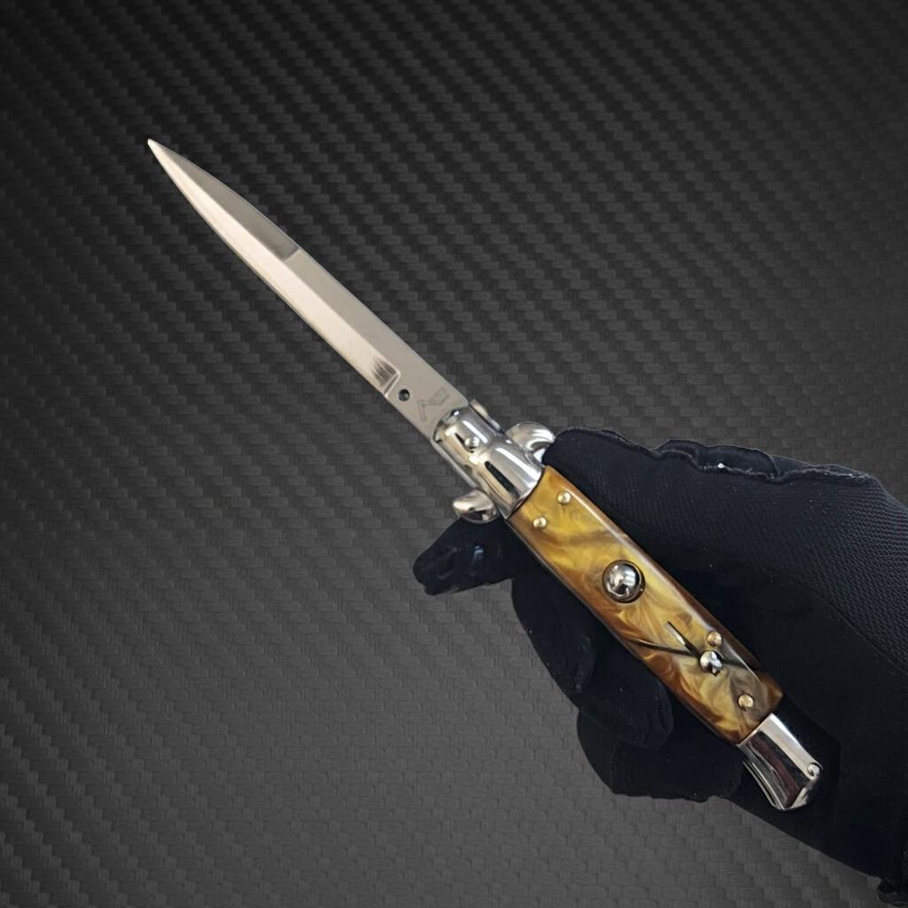 AKC 9" Italian Stiletto Gold Pearl Automatic Knife - (3.75" Bayonet)