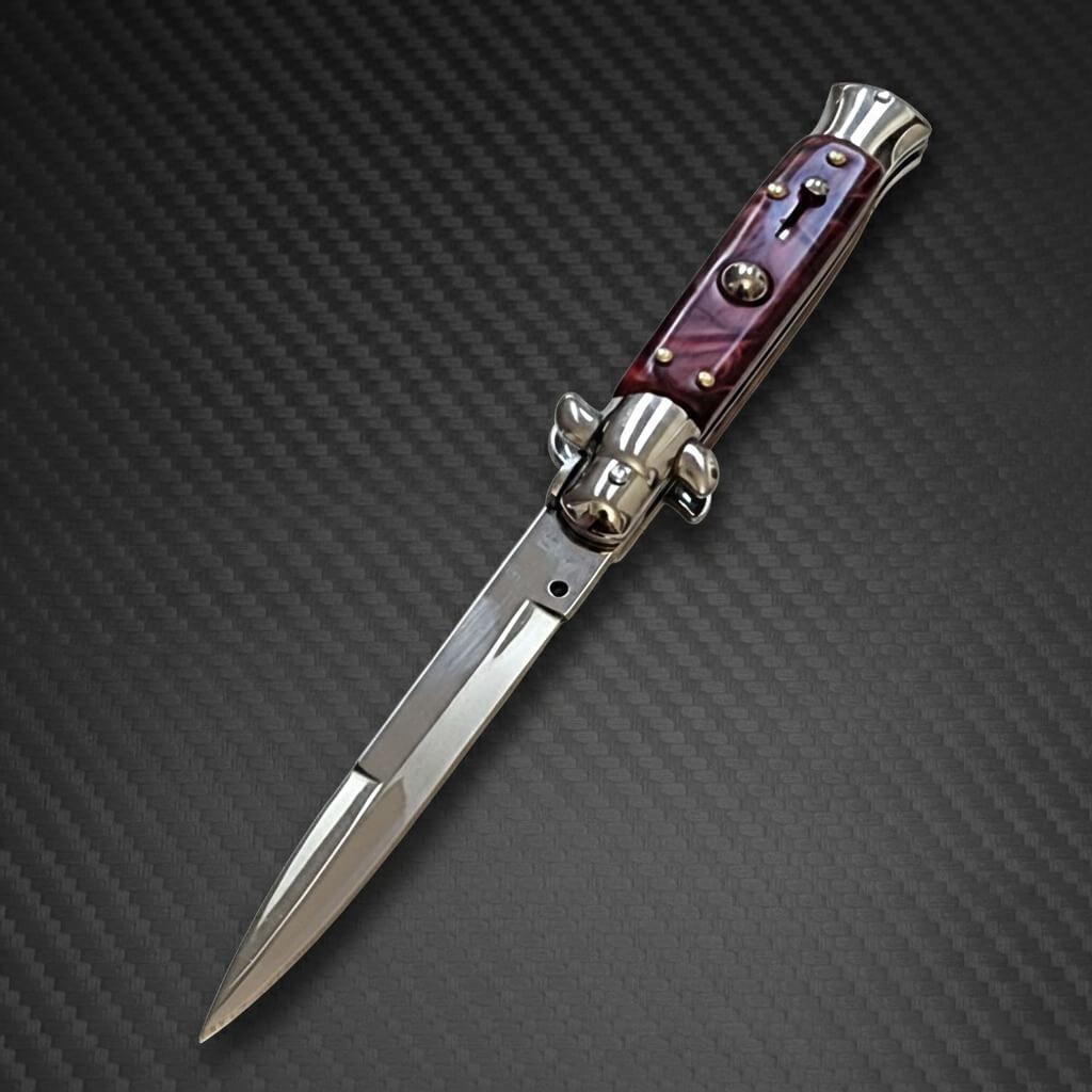 AKC 9" Italian Stiletto Maroon Pearl Automatic Knife - (3.75" Bayonet)