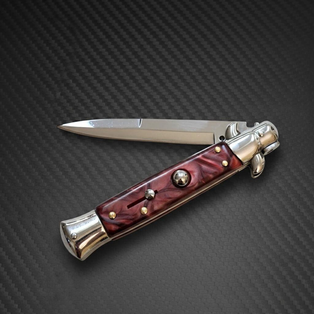 AKC 9" Italian Stiletto Maroon Pearl Automatic Knife - (3.75" Bayonet)