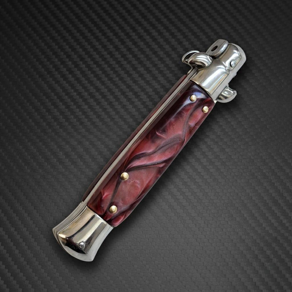 AKC 9" Italian Stiletto Maroon Pearl Automatic Knife - (3.75" Bayonet)