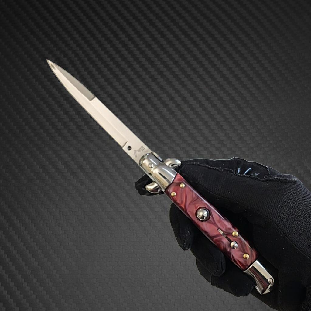 AKC 9" Italian Stiletto Maroon Pearl Automatic Knife - (3.75" Bayonet)