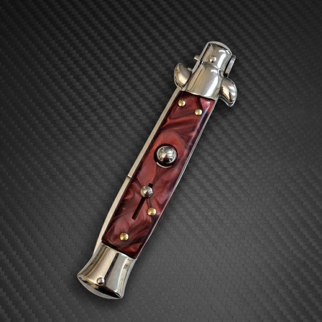 AKC 9" Italian Stiletto Maroon Pearl Automatic Knife - (3.75" Bayonet)