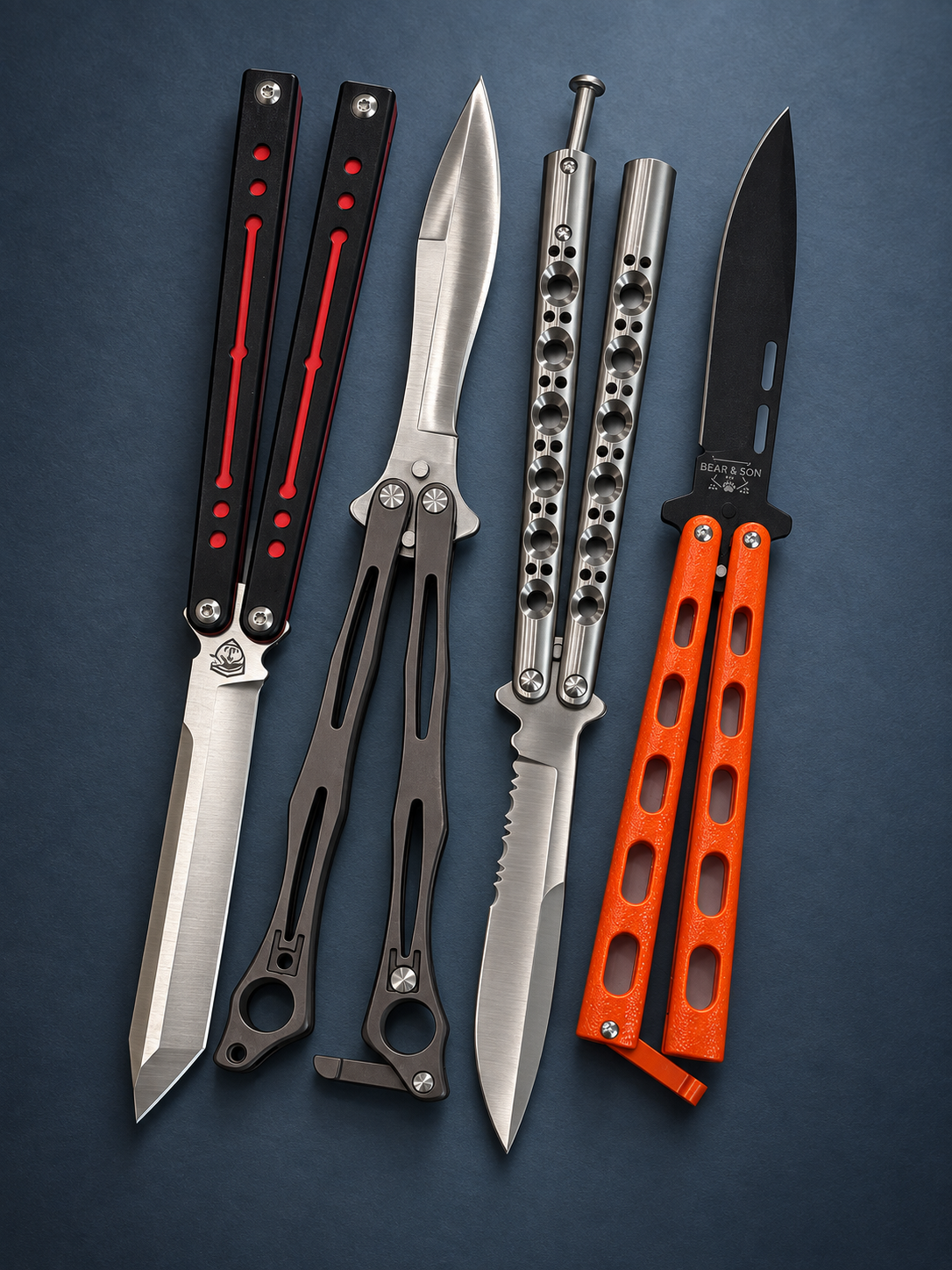 Shop Ballsong Knives also known as Butterfly Knives. Best quality balisong knives