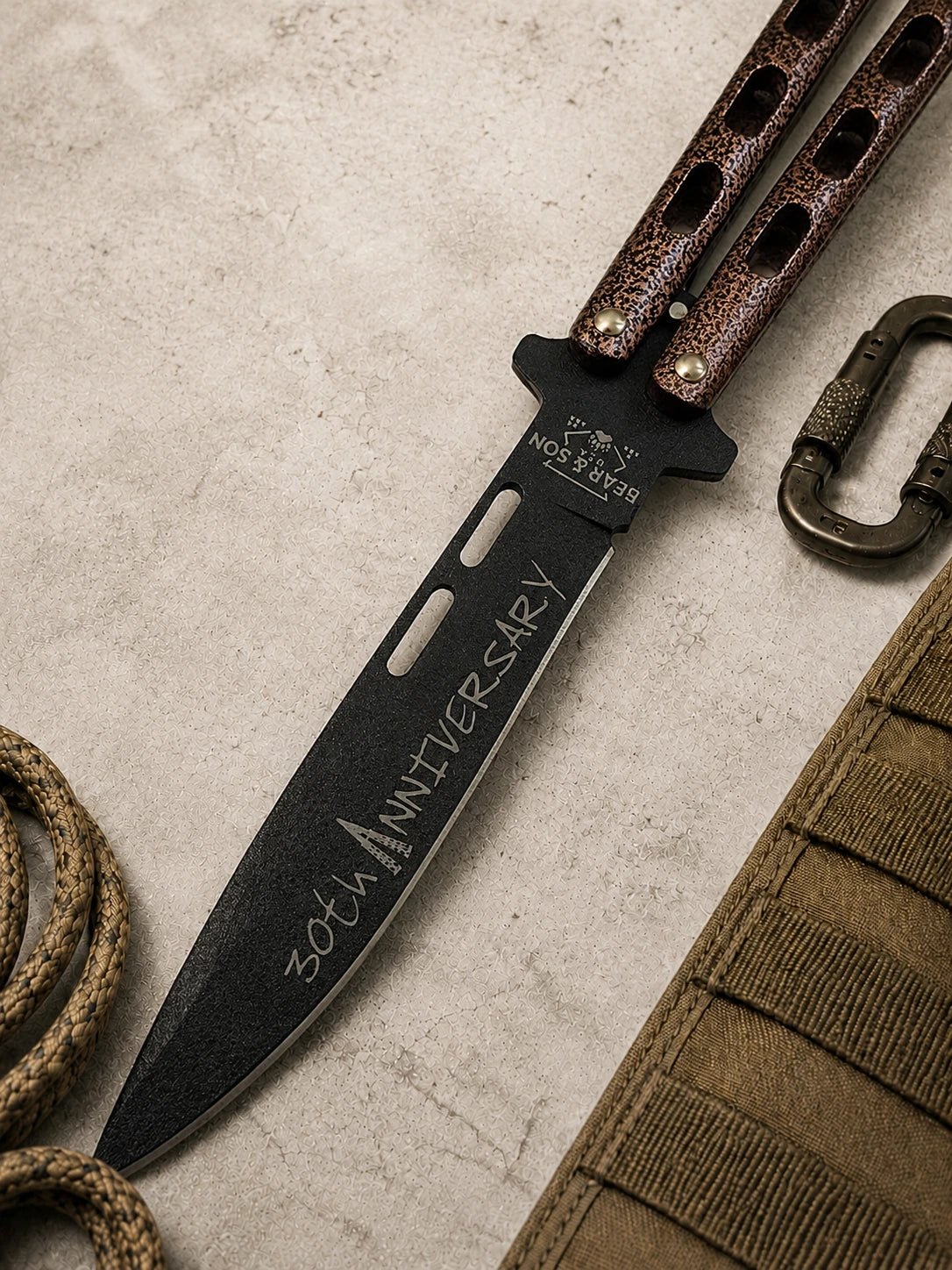 Bear & Son 30th Anniversary 115 Copper Vein Butterfly Knife (4.1 Black)