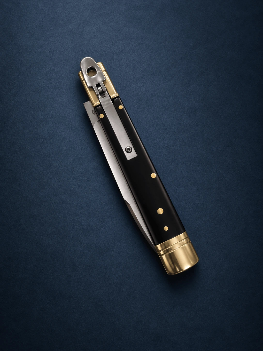 AKC 9" Leverlock Automatic Knife – Dark Horn, 4" Satin Drop Point