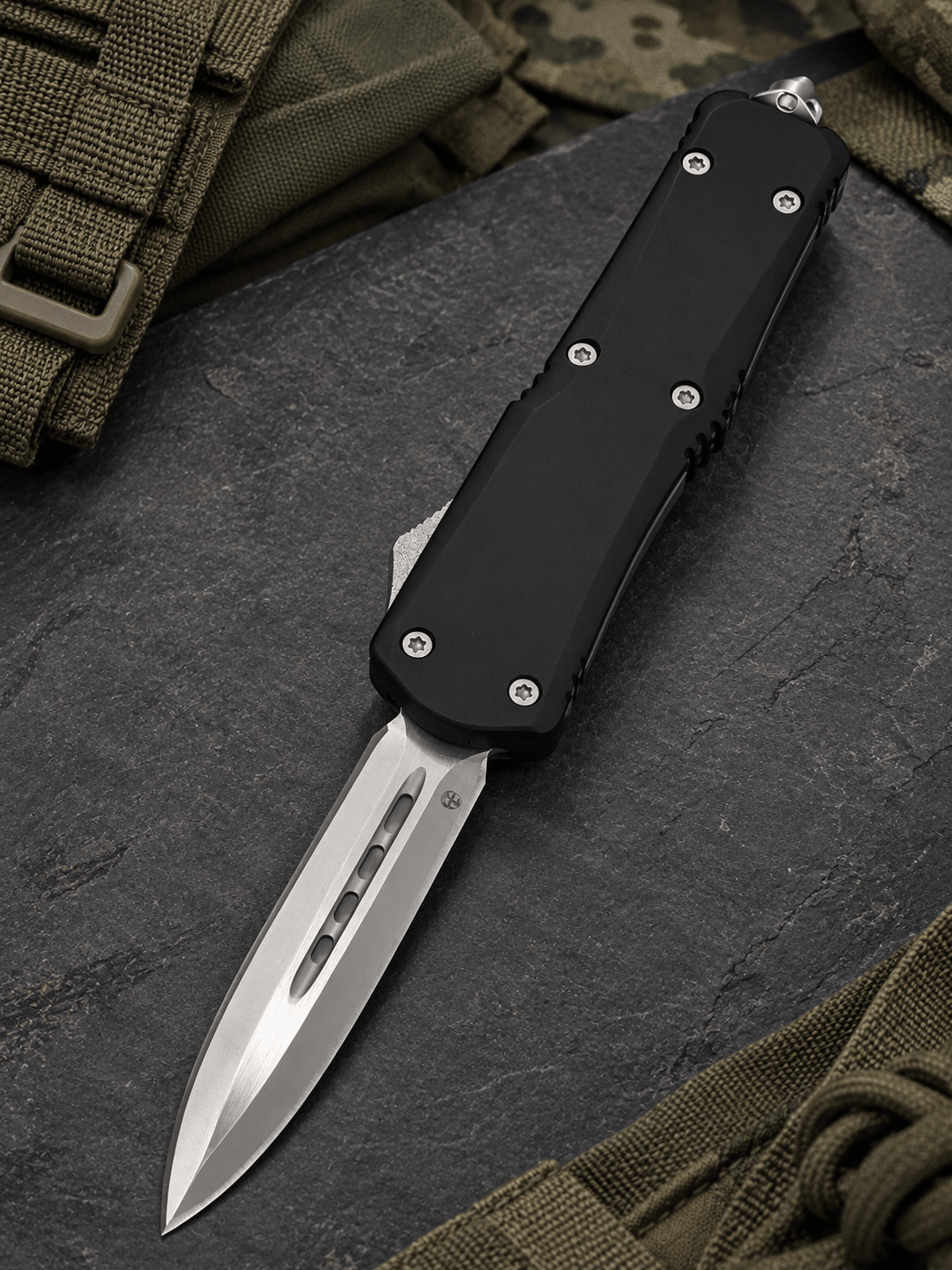 Delta S1 Tactical OTF Automatic Knife – 3.32" Satin Double Edge Blade